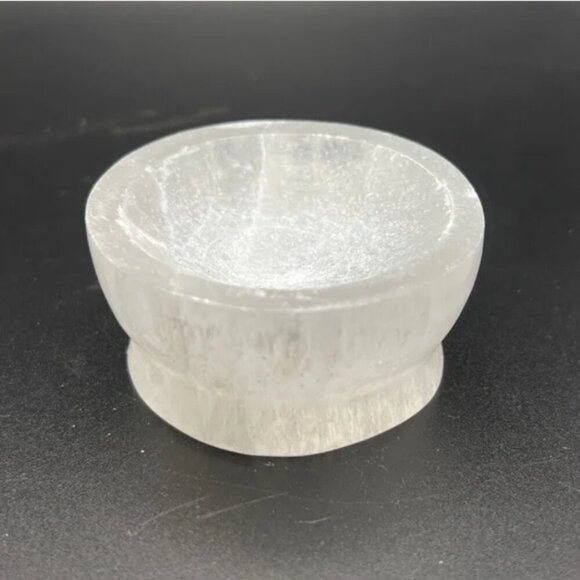 Selenite Jewelry - Small Natural Satin Spar Selenite Hand Carved Pedestal Bowl